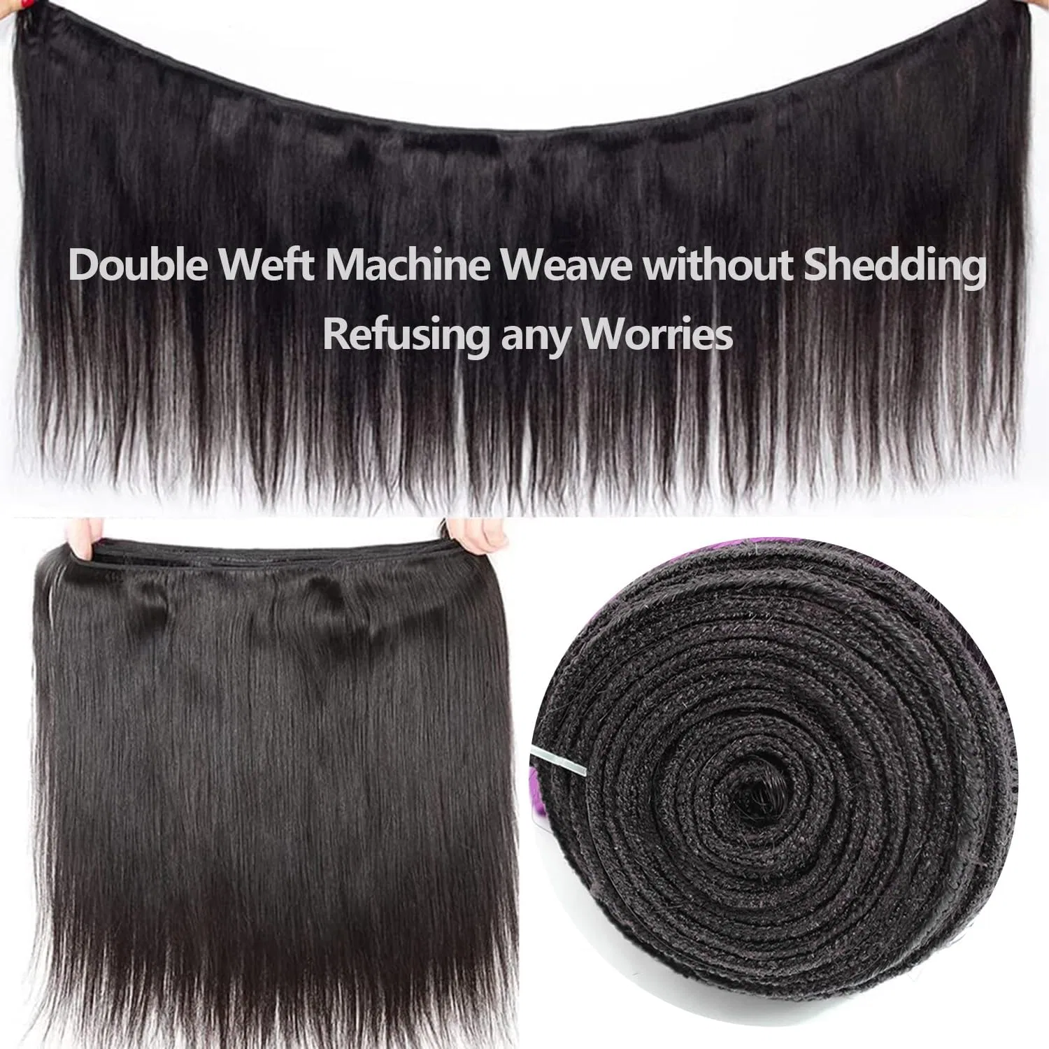 Прямые пучки бразильских натуральных волос 16 18 20 дюймов Volvetwig, Straight Bundles #1B Natural Black — фото 2
