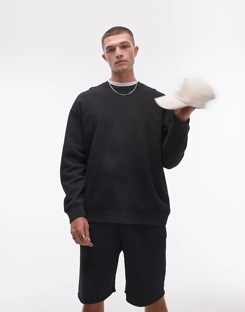 

Стираная толстовка большого размера черного цвета Topman
