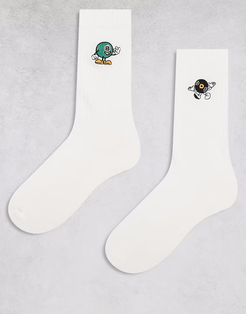 

2 пары носков с вышитыми персонажами белого цвета Asos Design