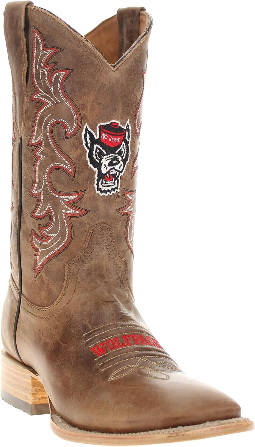 

Мужские ковбойские сапоги Vaccari Luke из натуральной кожи с вышивкой NCAA, широким квадратным носком, 8.5 North Carolina State Wolfpack