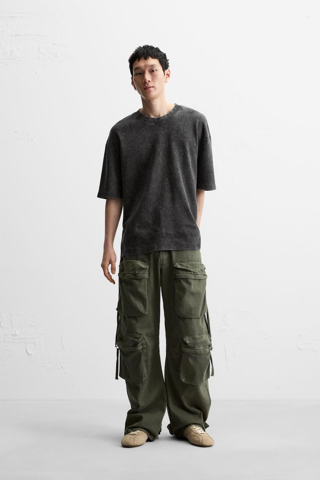 

Выстиранная футболка свободного покроя ZARA, цвет Dark grey
