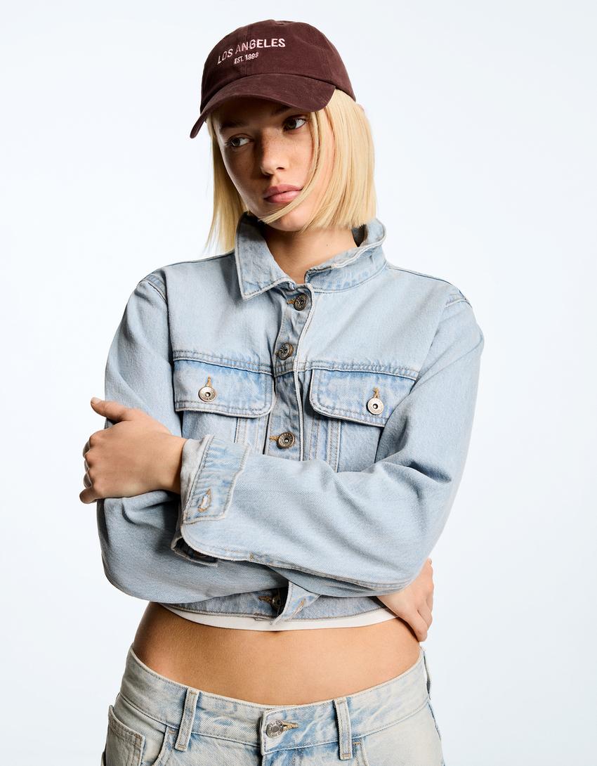 

Укороченная джинсовая куртка Bershka, голубой