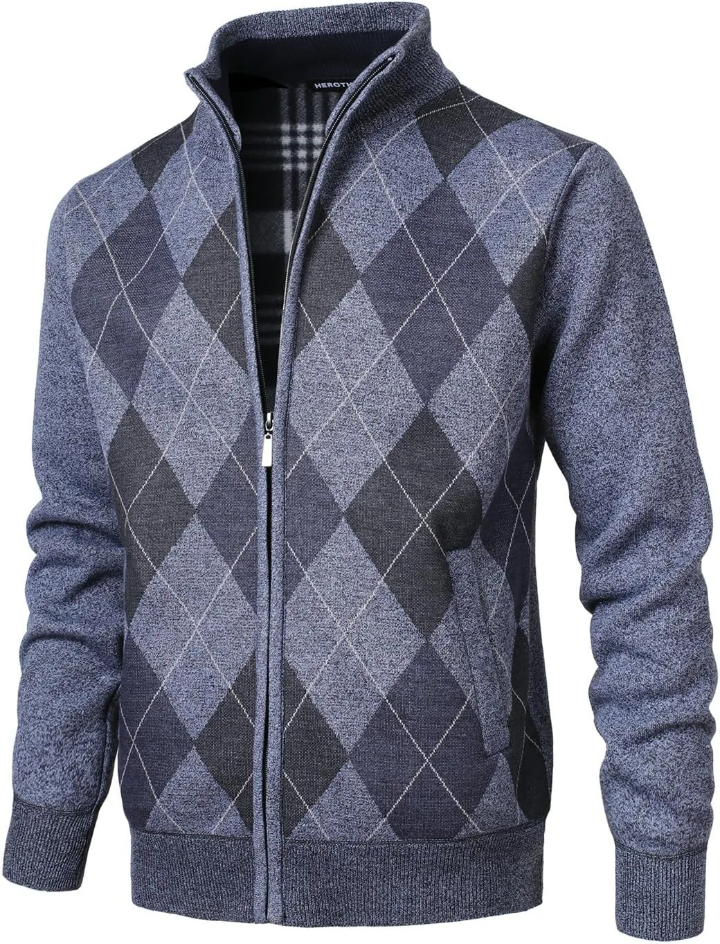 

Мужской кардиган с узором аргайл на молнии, утепленный флисом Herothorn