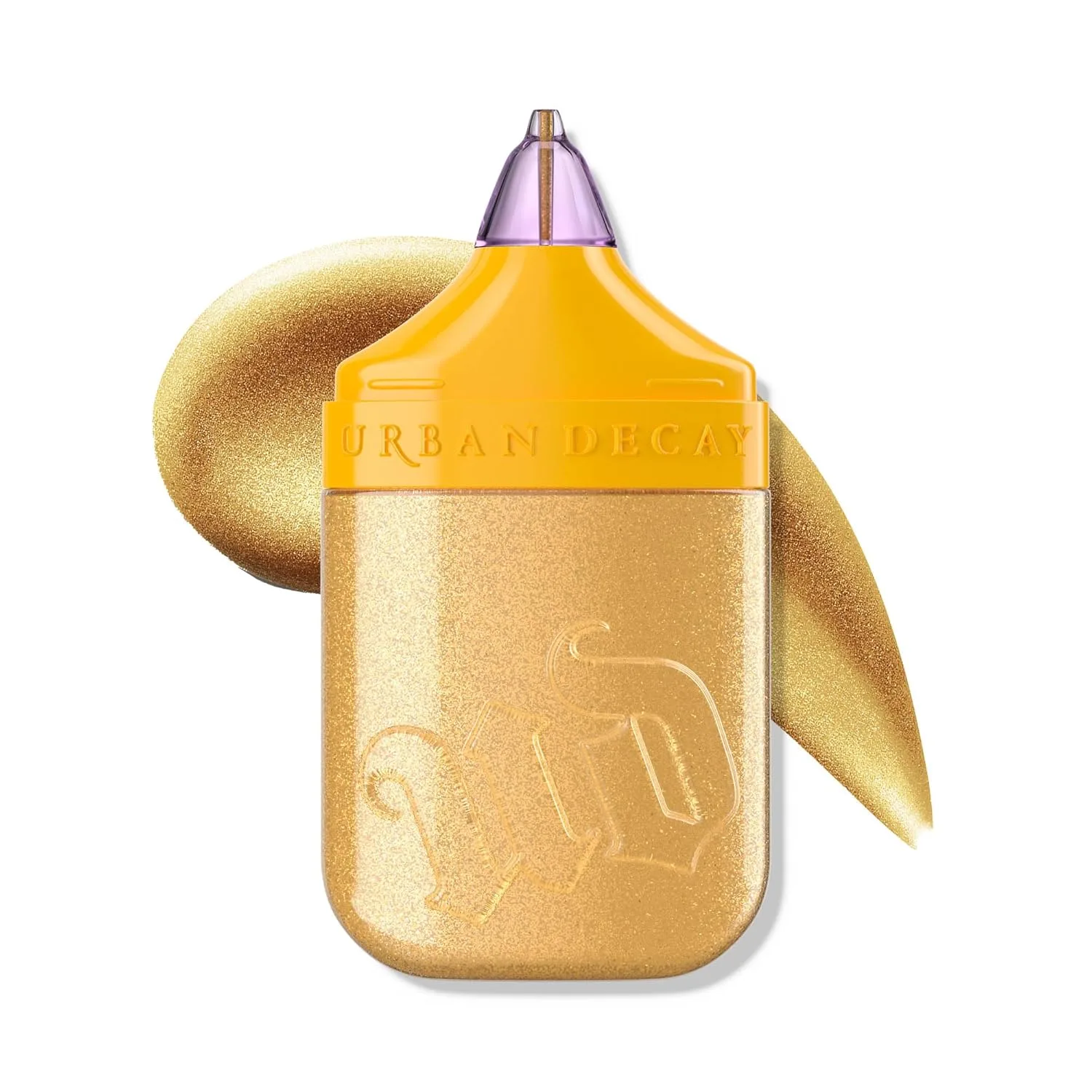 Urban Decay Face Bond Luminizer, водостойкий жидкий хайлайтер + бронзер для всего лица, глаз и тела, сияющий макияж с 3% ниацинамида, устойчивый к размазыванию и переносу - 1 жидкая унция, Over the Top (hyper metallic gold)