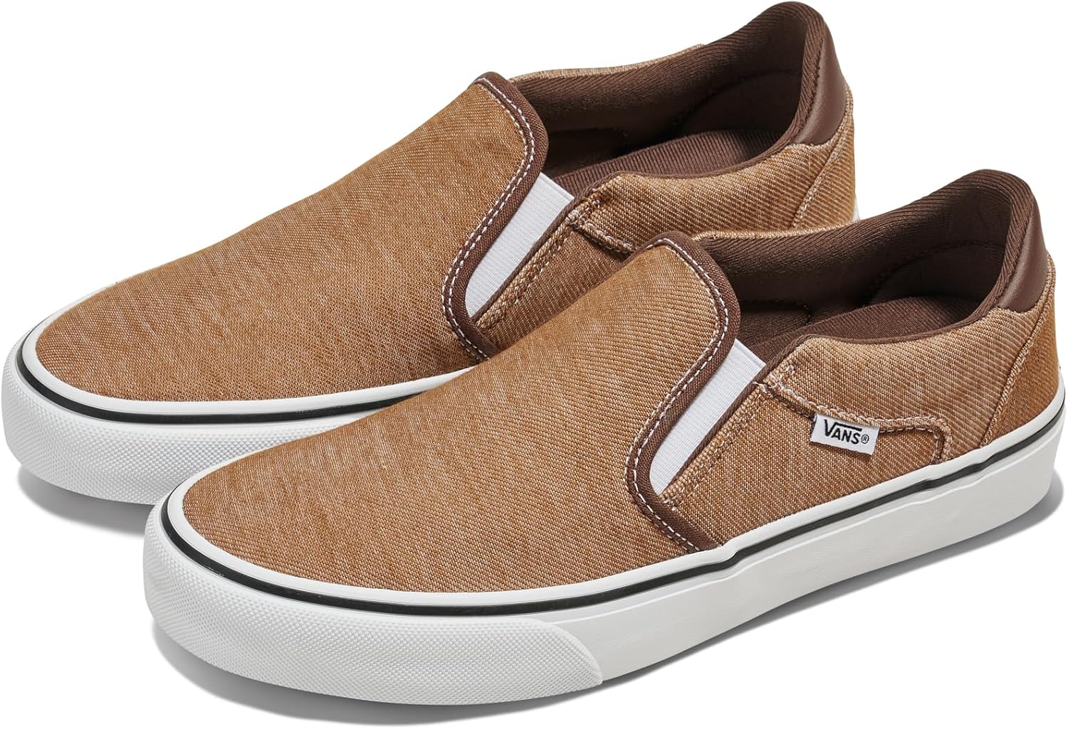 Мужские слипоны Vans Asher Deluxe, Удобные кроссовки для моды, прогулок и повседневной носки, Washed Chipmunk — фото 2