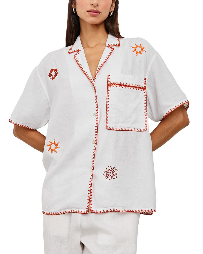 

Рубашка из льна свободного кроя с вышивкой Island Rails, белый