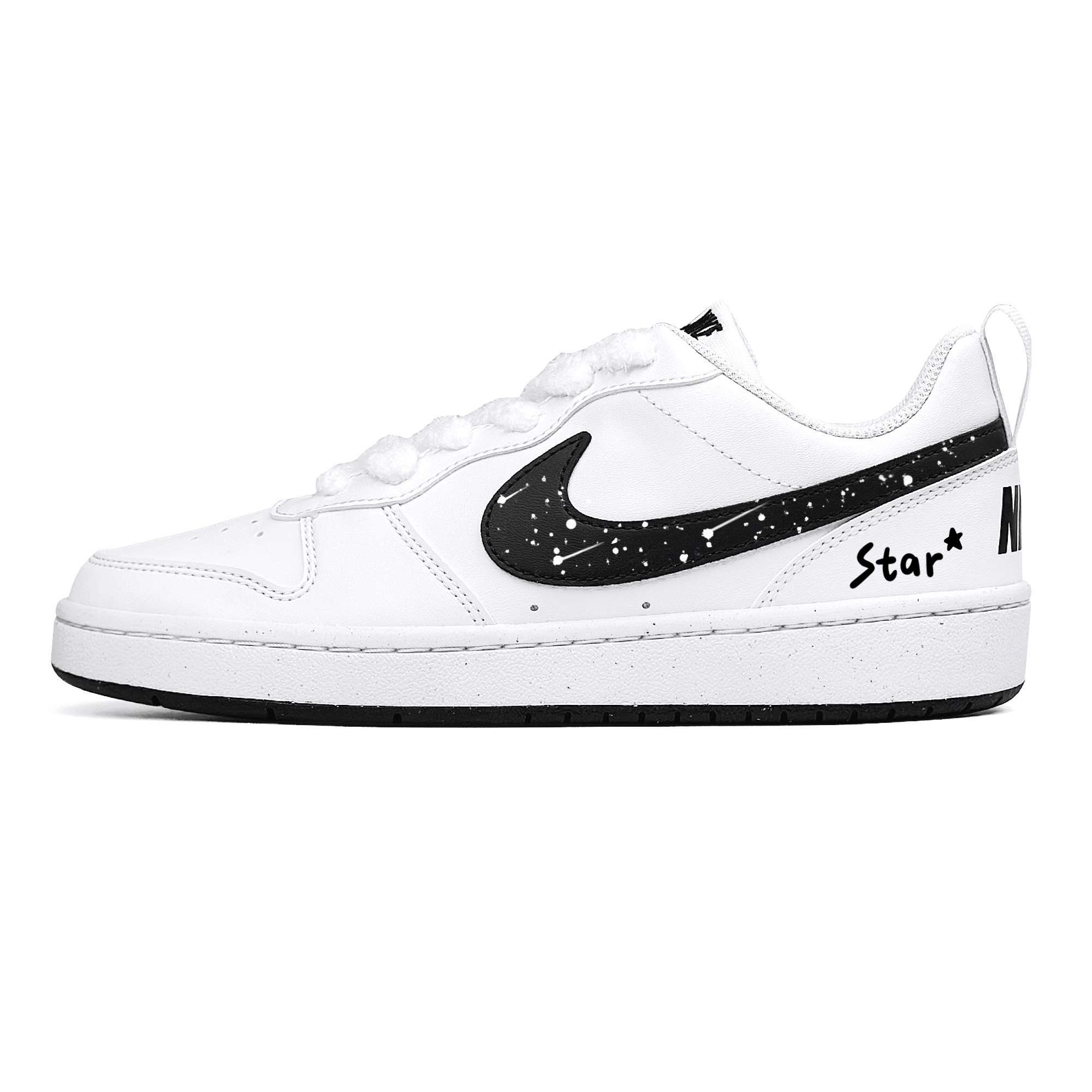 

Nike Кроссовки Court Borough Elegant Galaxy Low top Skateboard Shoes Black White Kids'