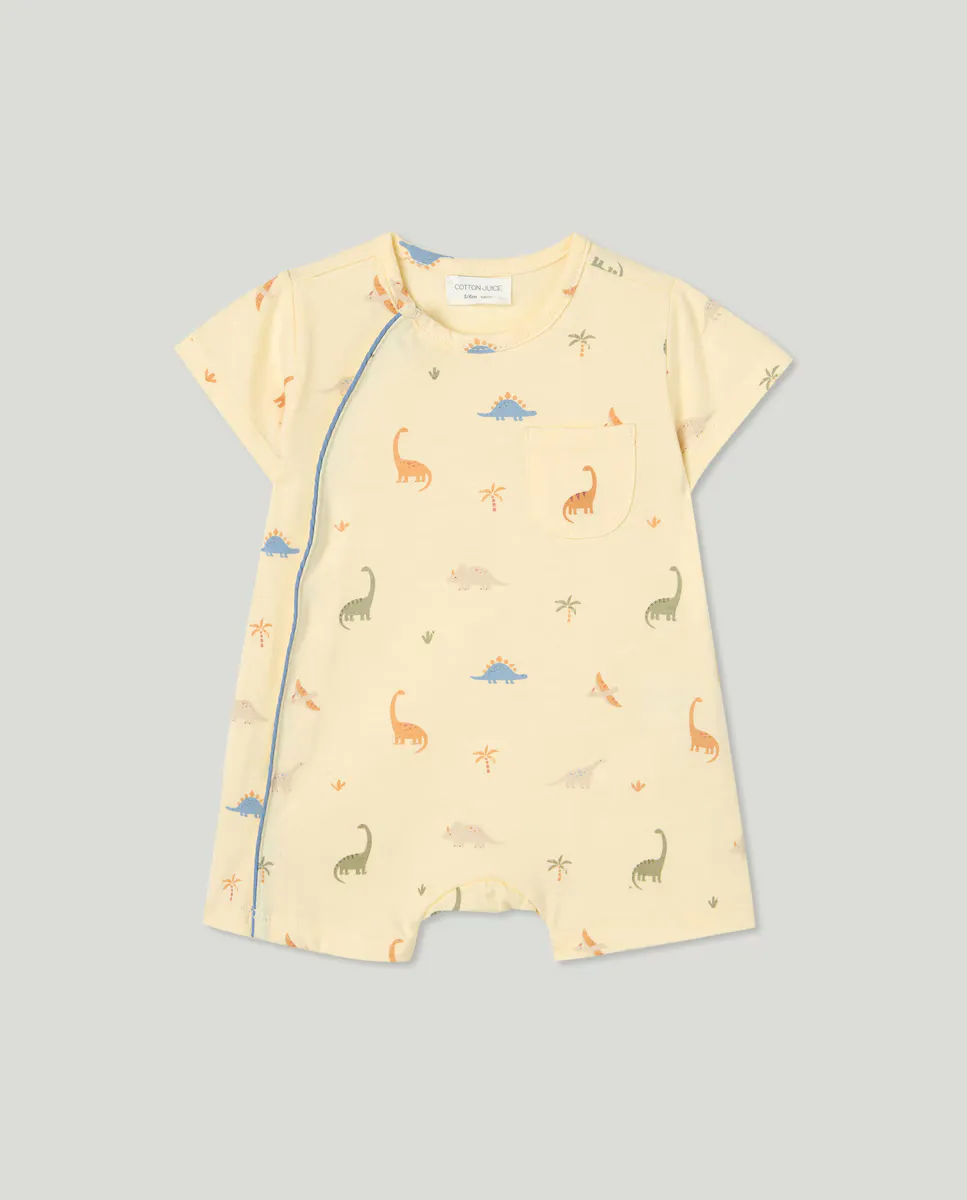 

Мальчик короткий комбинезон с животными Cotton Juice, жёлтый