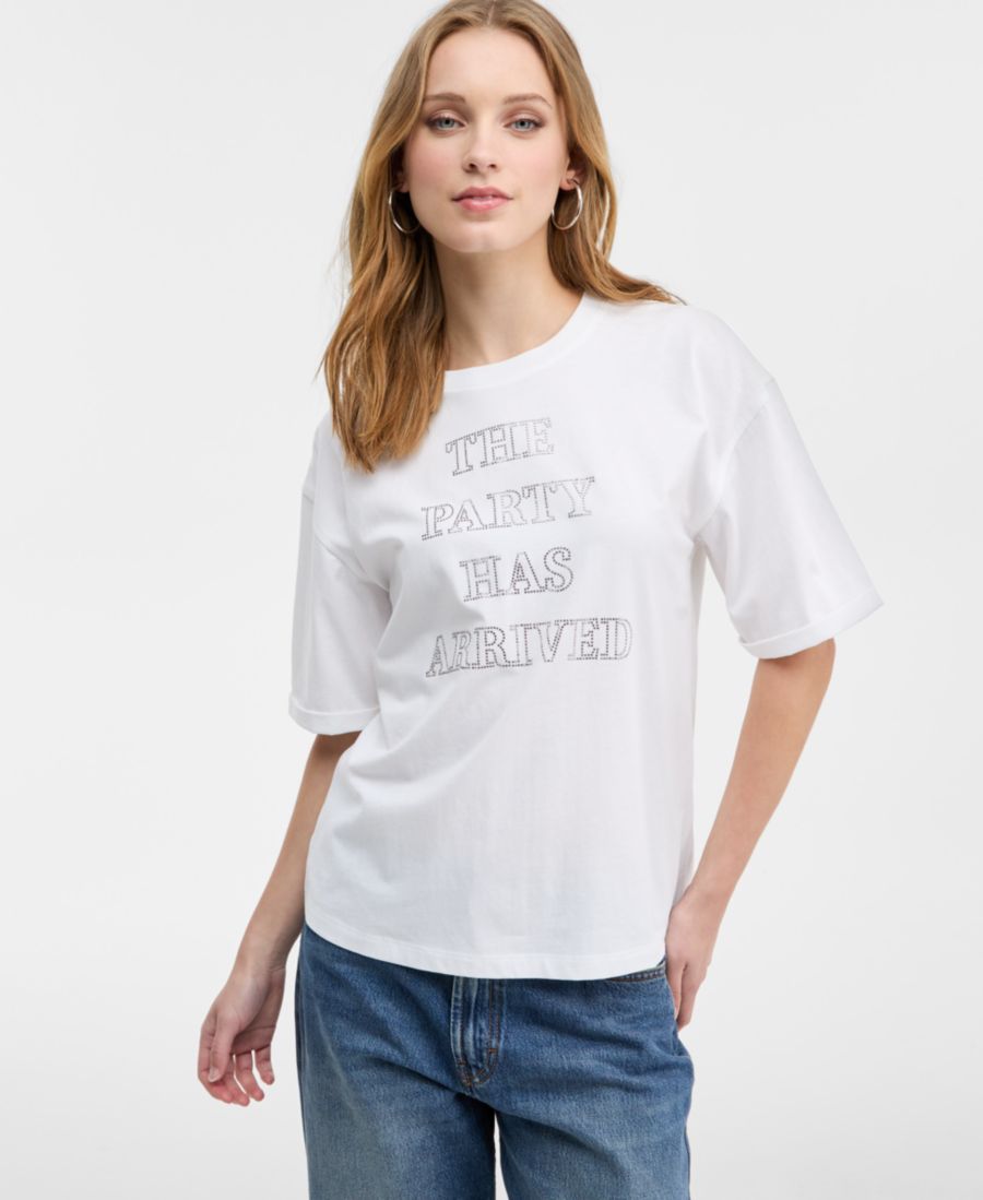 

Женская футболка с коротким рукавом и заклепками для вечеринки BOSS Orange, White, Белый, Женская футболка с коротким рукавом и заклепками для вечеринки BOSS Orange, White