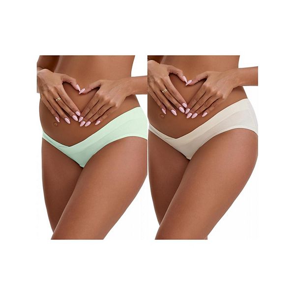 

2 упаковки женских хлопковых трусиков для беременных с низкой посадкой под живот Inspire Chic, Beige Light Green