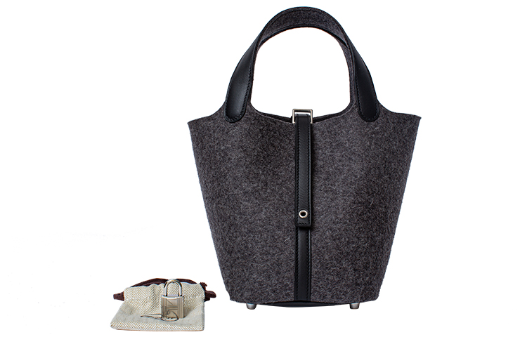 

Пикотин Войлочная Сумка Корзина Из Кожи Swift Женская Серо-Черная HERMES