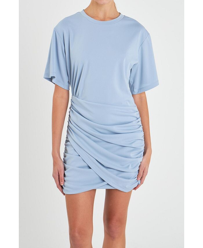 

Женское мини-платье асимметричного кроя со сборками Grey Lab, цвет Blue grey
