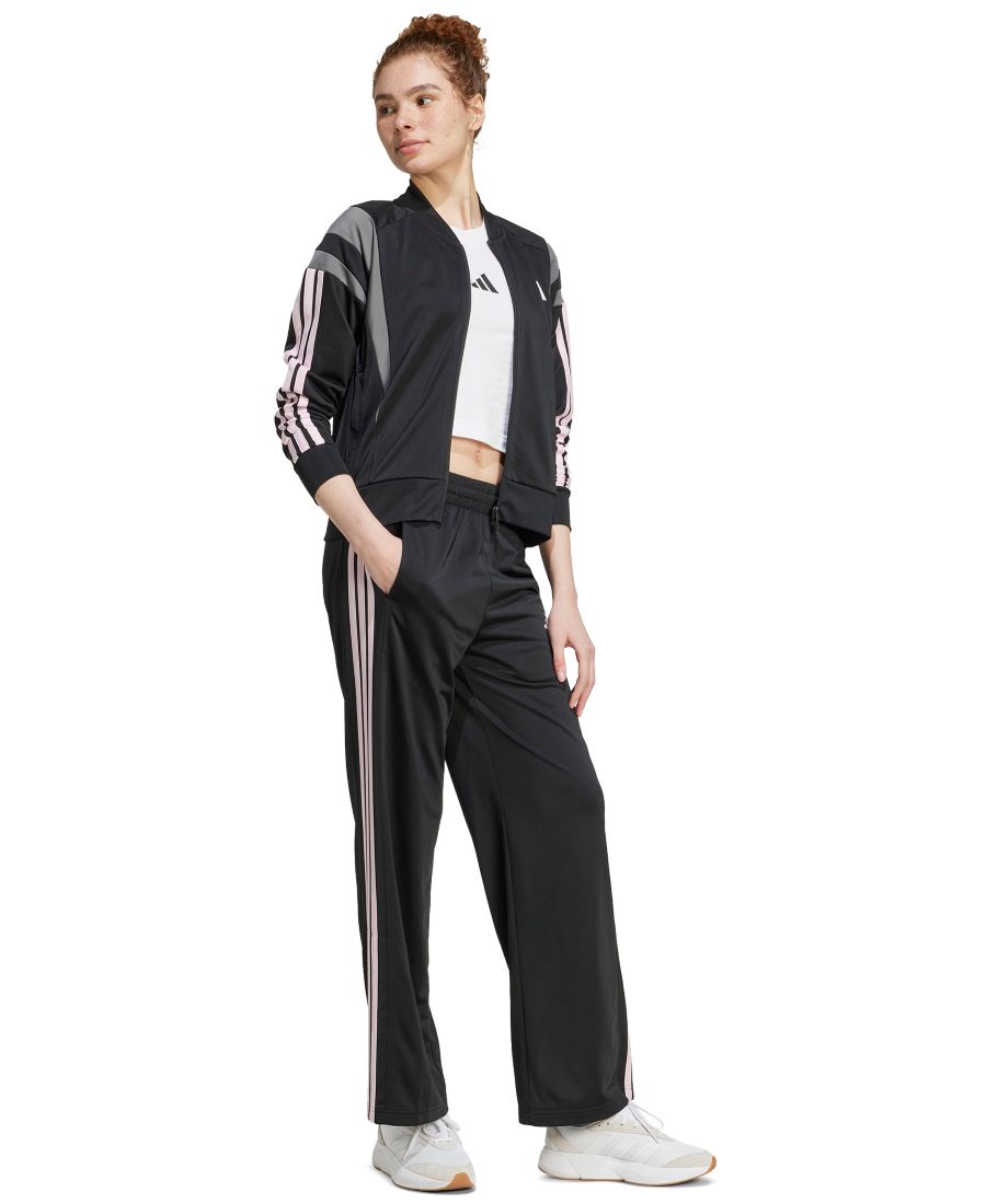 Женские модные брюки средней посадки с тремя полосками Adidas, Black/clear Pink — фото 3