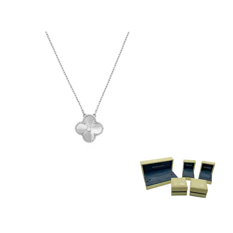 

Van Cleef & Arpels 18k белое золото ожерелье с четырехлистным клевером для женщин серебристое