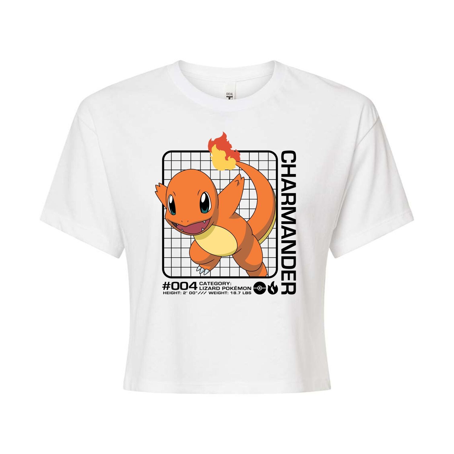 

Укороченная футболка для подростков Pokemon Charmander Licensed Character, белый