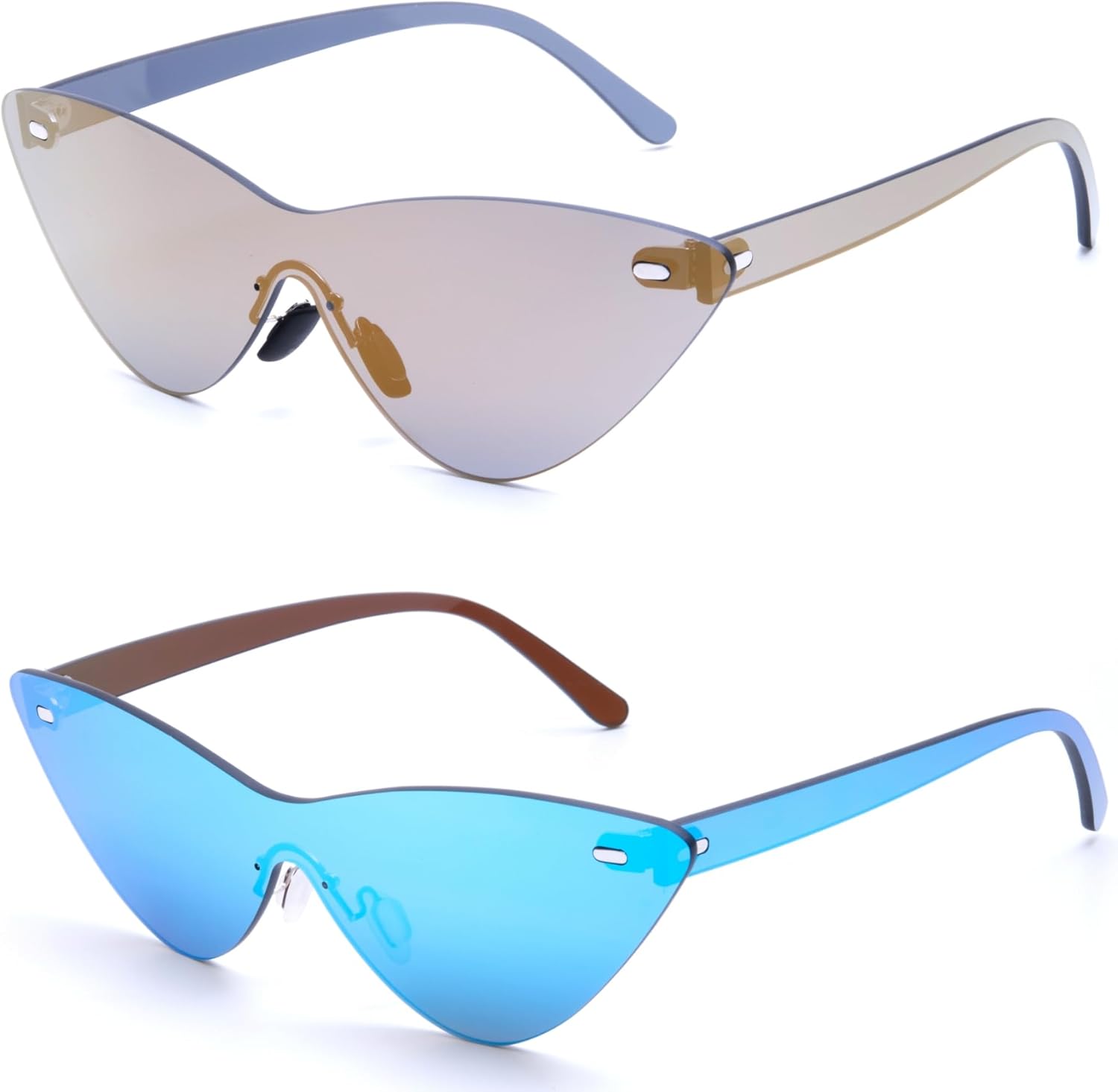 

Женские винтажные солнцезащитные очки ICARA «кошачий глаз» в стиле Y2K — модные очки без оправы с защитой от УФ-излучения UV400 для путешествий и стиля, 2pcs-brown&blue