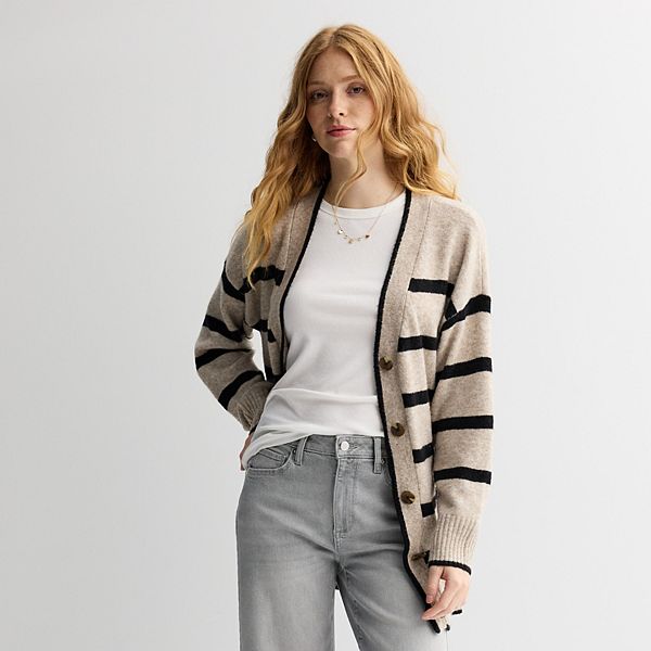 

Полосатый кардиган-туника Petite Sonoma Goods For Life, Tan Black Stripe