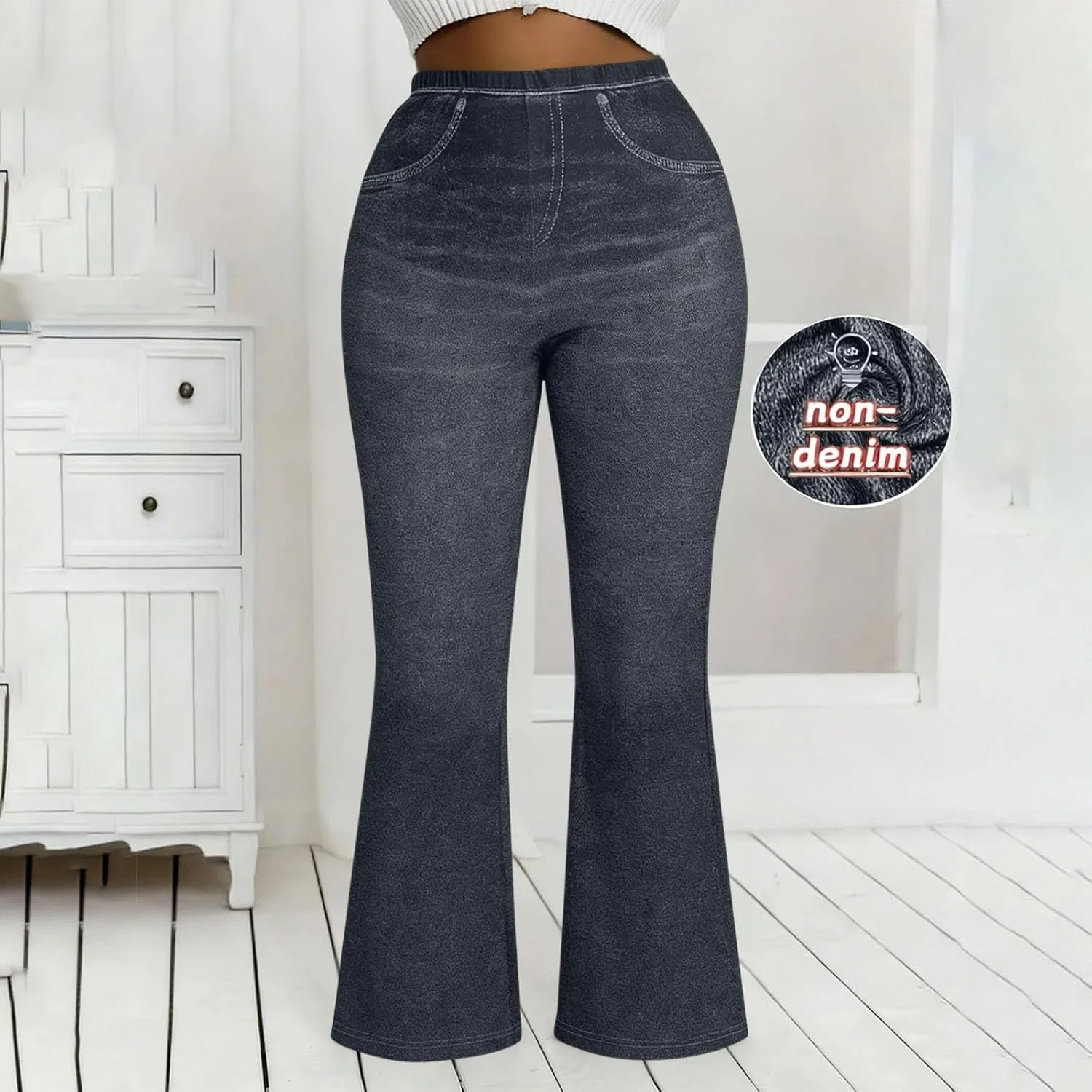 Джинсы свободные, высокие, серые, Women's Casual — фото 4