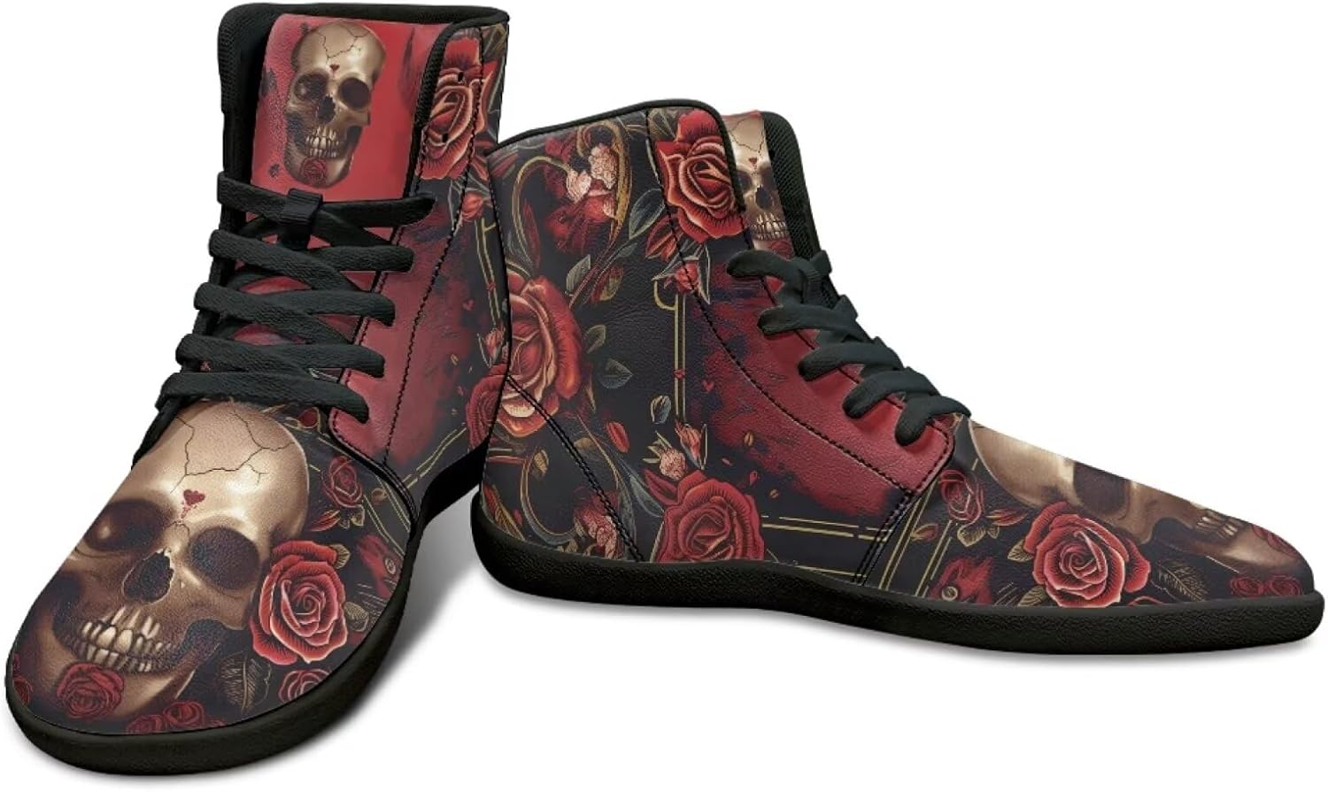 

Высокие кроссовки с принтом черепа для мужчин- ультралегкие кеды с резиновой подошвой для путешествий и бега Watdotory, красный