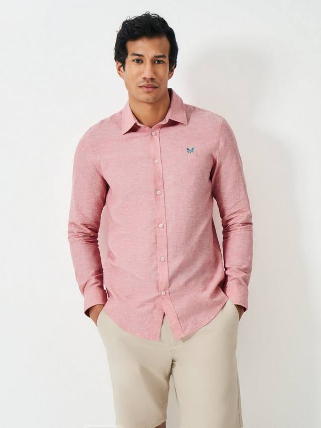 

Льняная хлопковая рубашка с длинными рукавами Crew Clothing, Peach Pink