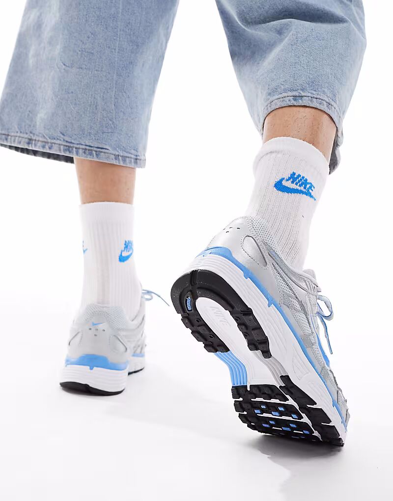 Кроссовки унисекс Nike P-6000 синего и серебристого цветов — фото 4