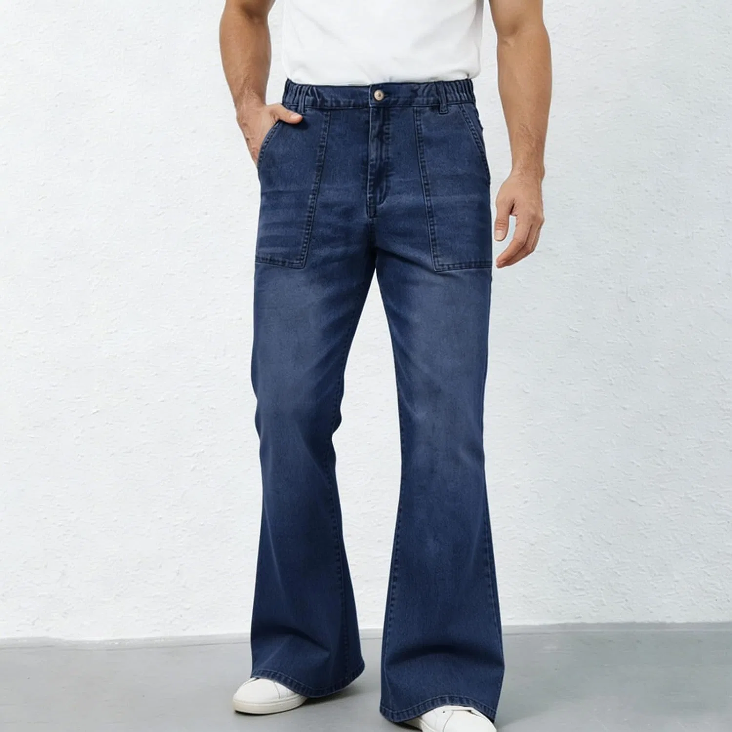 Джинсы клеш Men's Bell Bottom Casual Flare Jeans, Dark Blue — фото 3