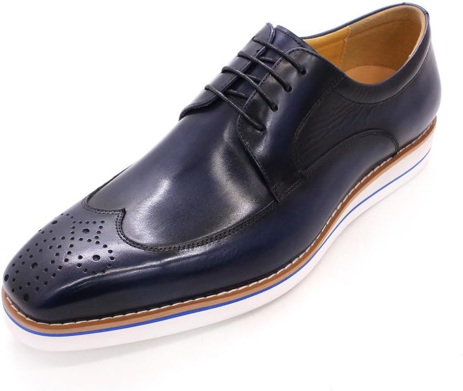 

Мужские туфли Santimon Mens Derby формальные оксфорды из натуральной кожи с крылышками и перфорацией, современные туфли для моды, бизнеса, повседневной носки, на свадьбу и под смокинг, синий