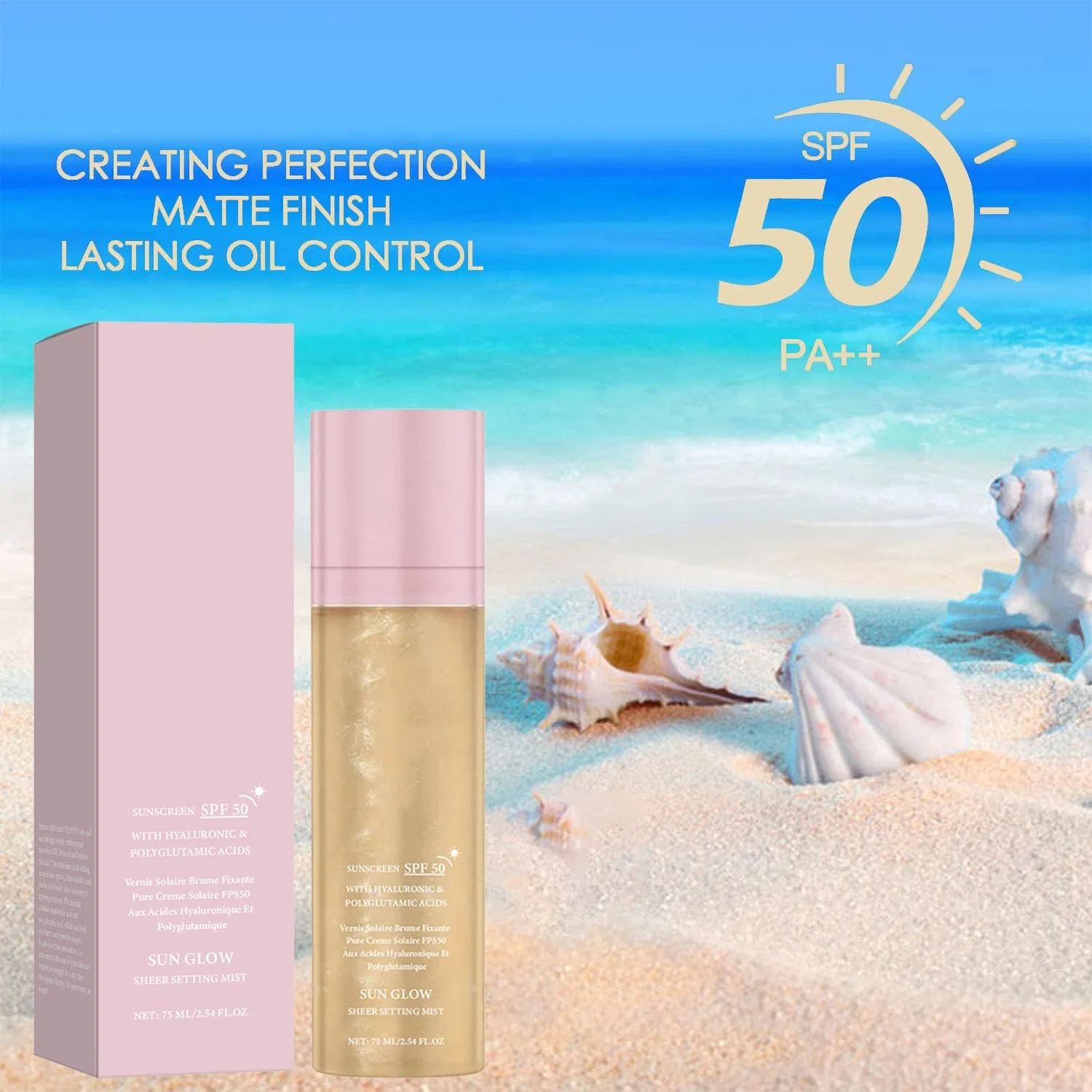Солнцезащитный спрей для лица и тела Sunglaze Sheer Body Mist SPF 50 с мерцающим эффектом, 75 мл, 2 шт Icoyea — фото 2
