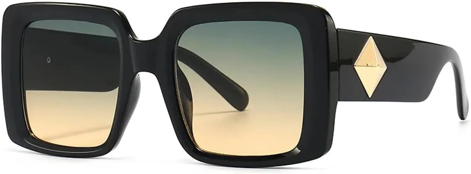 

Винтажные солнцезащитные очки для мужчин и женщин, модные солнцезащитные очки большого размера, женские очки с градиентным переходом цвета HPIRME, Black Yellow Green