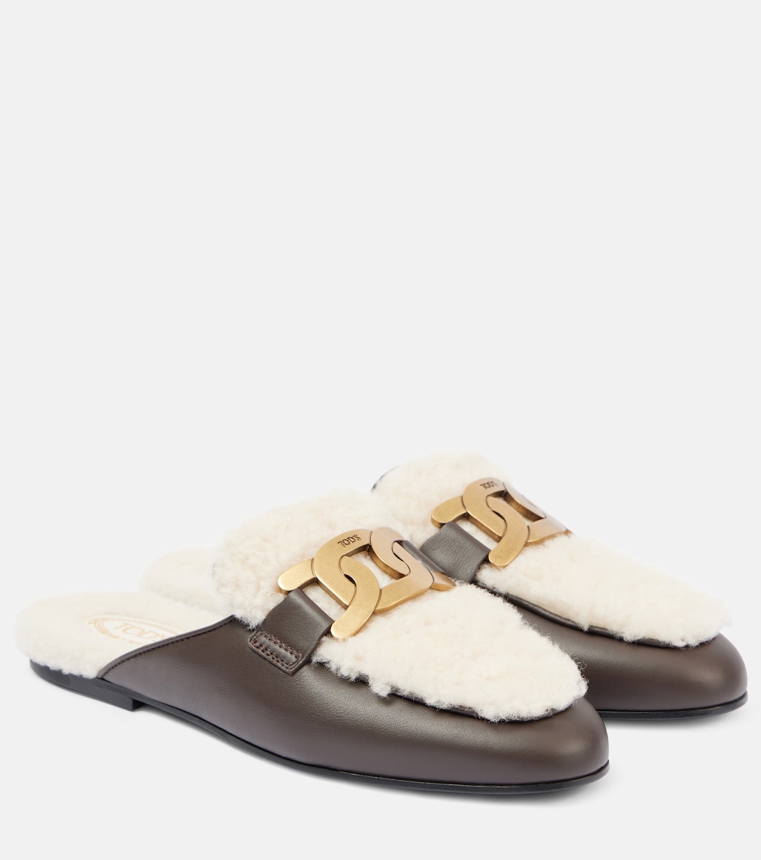 Мюли Catena из овчины и кожи Tod's, Marrone Africa + Avorio
