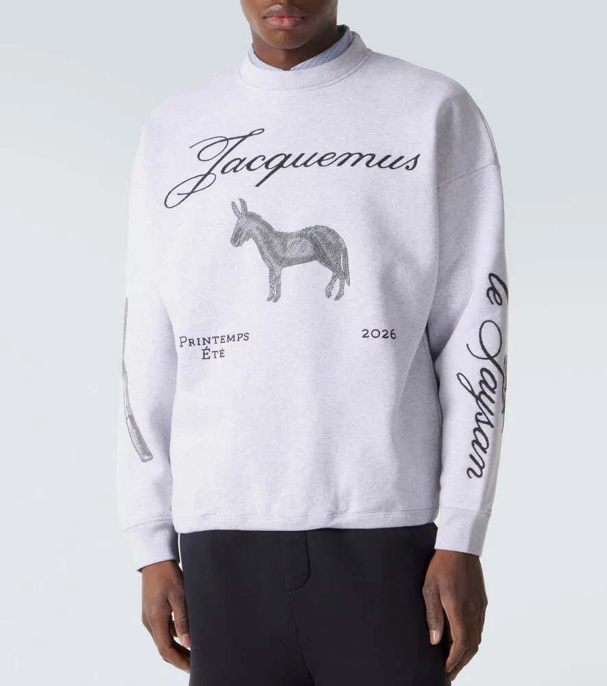 Толстовка из хлопкового флиса с вышивкой J Jacquemus, серый — фото 3
