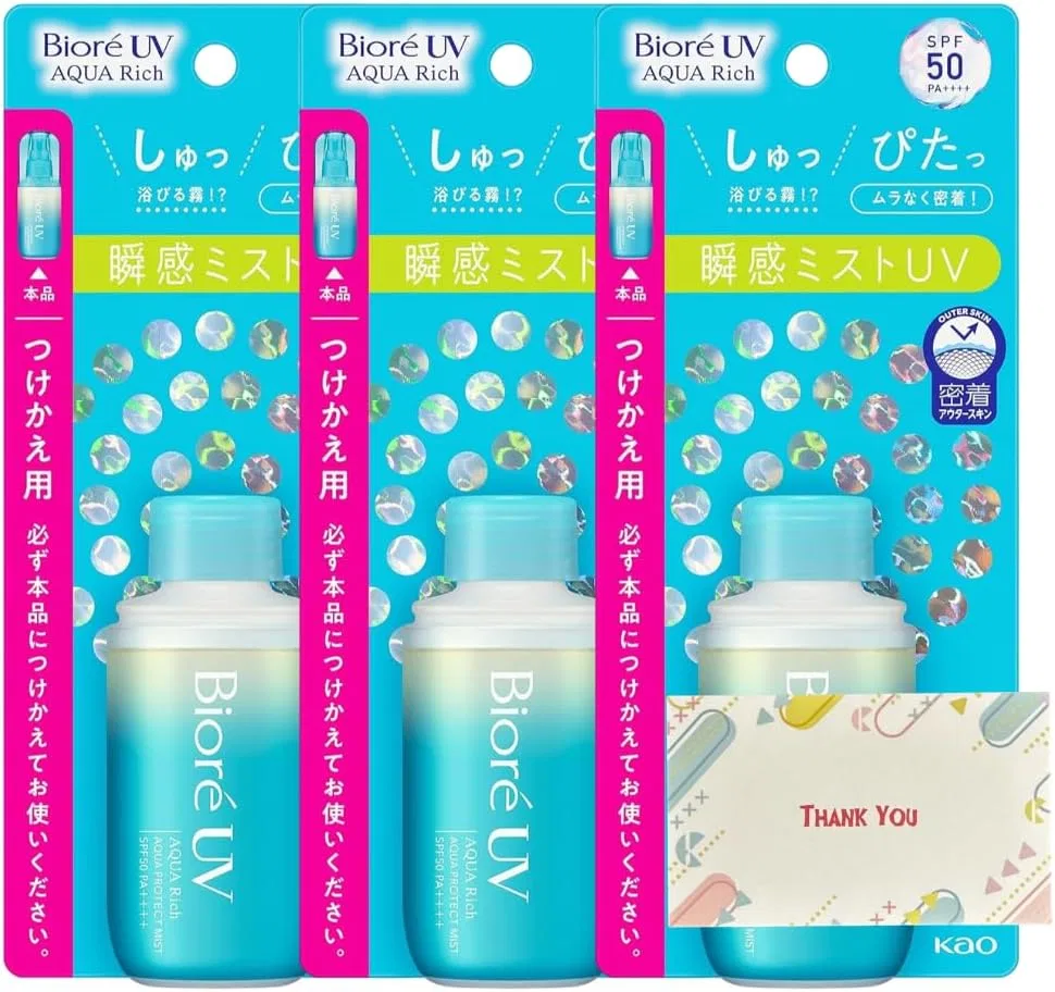 Солнцезащитный спрей Kao Biore UV Aqua Rich Aqua Protect Mist Refill 60 мл, набор 3 шт Kunutonn
