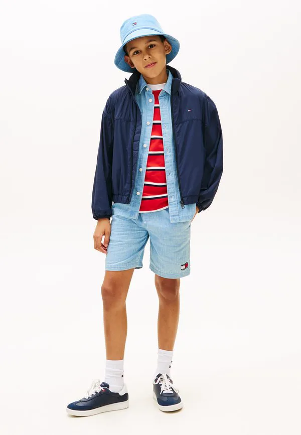 Волнистые шорты с узором «елочка», свободные джинсовые шорты Tommy Hilfiger, Denim Medium