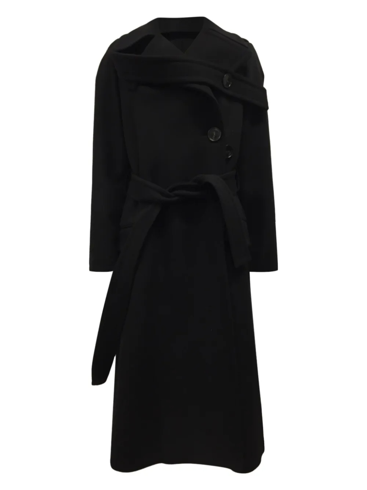 

Шерстяное пальто с поясом Stella McCartney, черный