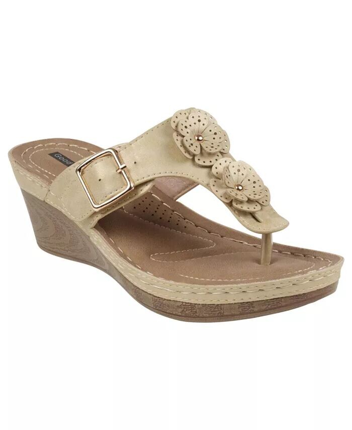 

Женские босоножки на танкетке Narbonne с цветочным узором GC Shoes, золото