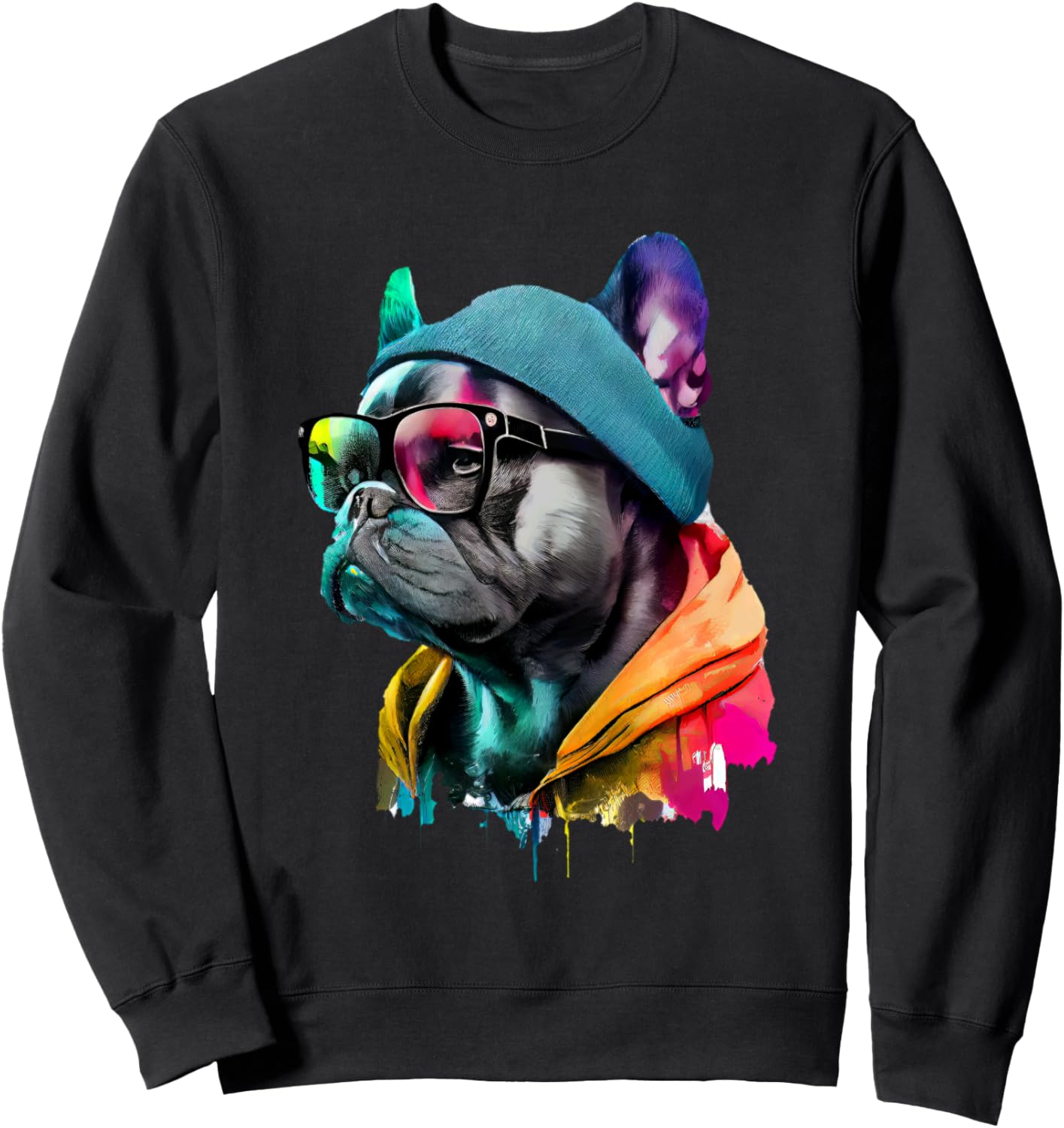 

Толстовка с изображением французского бульдога, очки и шапка-бини Cool French Bulldog Hipster Swag Style, черный
