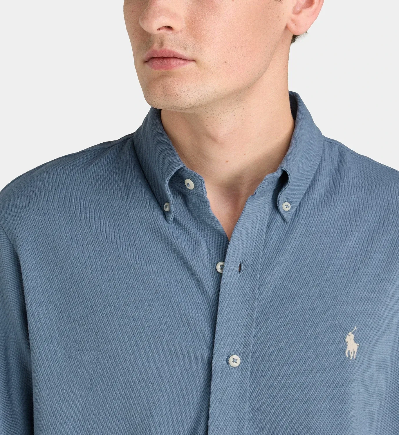 Прямая рубашка из хлопковой сетчатой вязки POLO RALPH LAUREN, голубой — фото 4