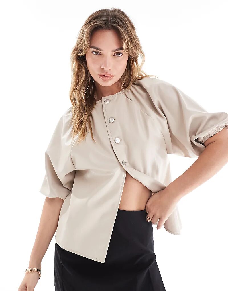 

Топ из искусственной кожи реглан в камне ASOS DESIGN