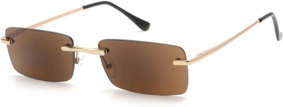 

Солнцезащитные очки без оправы с пружинным шарниром, винтажные прямоугольные солнцезащитные очки для мужчин и женщин с защитой от УФ-излучения UV400 VFDHN, 1