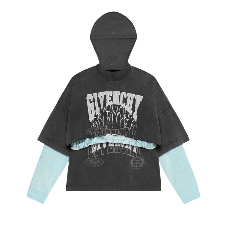 

Футболка Givenchy Layered Long-Sleeve Graphic T-Shirt With Balaclava 'Grey', серый