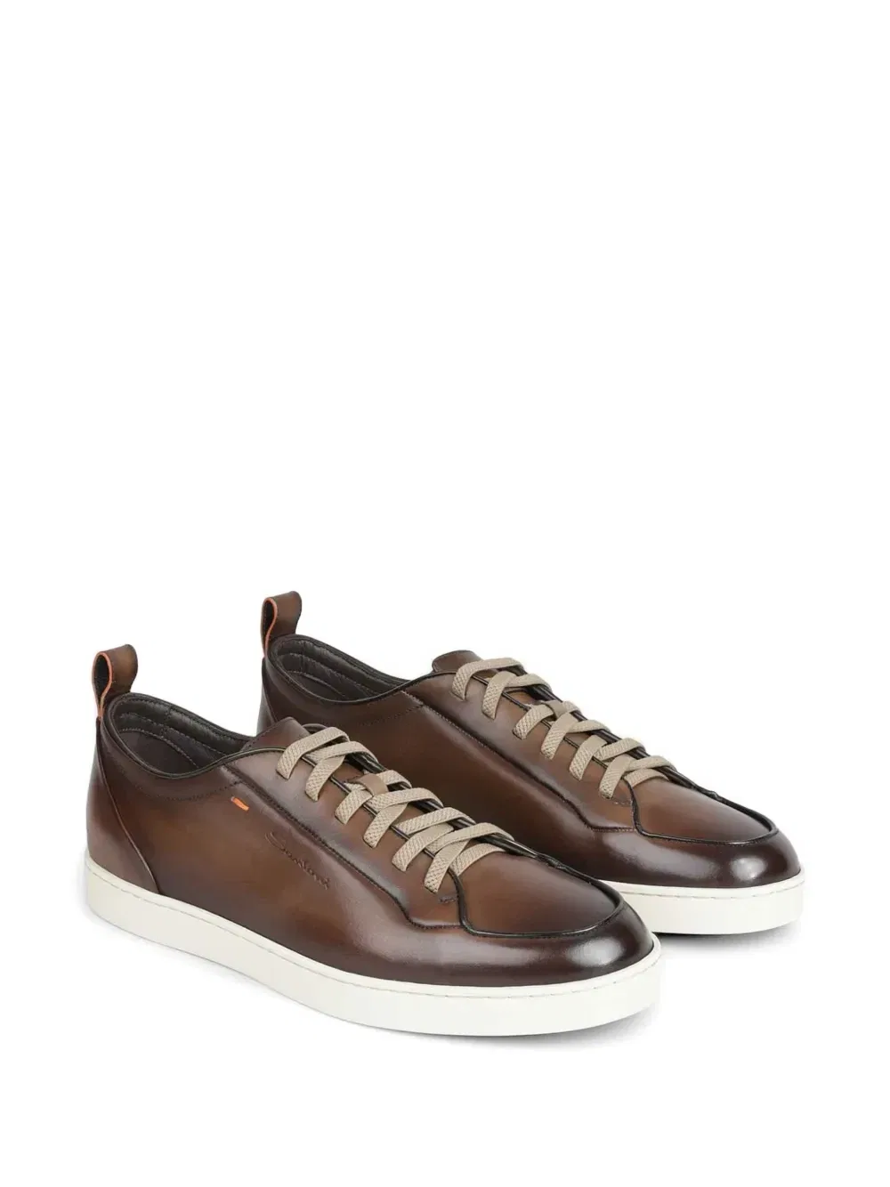 Кроссовки из кожи с тиснением логотипа Santoni, коричневый — фото 2