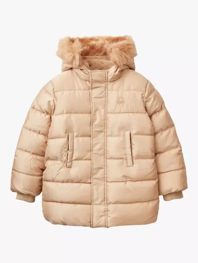 Детская пуховая куртка с подкладкой из искусственного меха, бежевая Benetton
