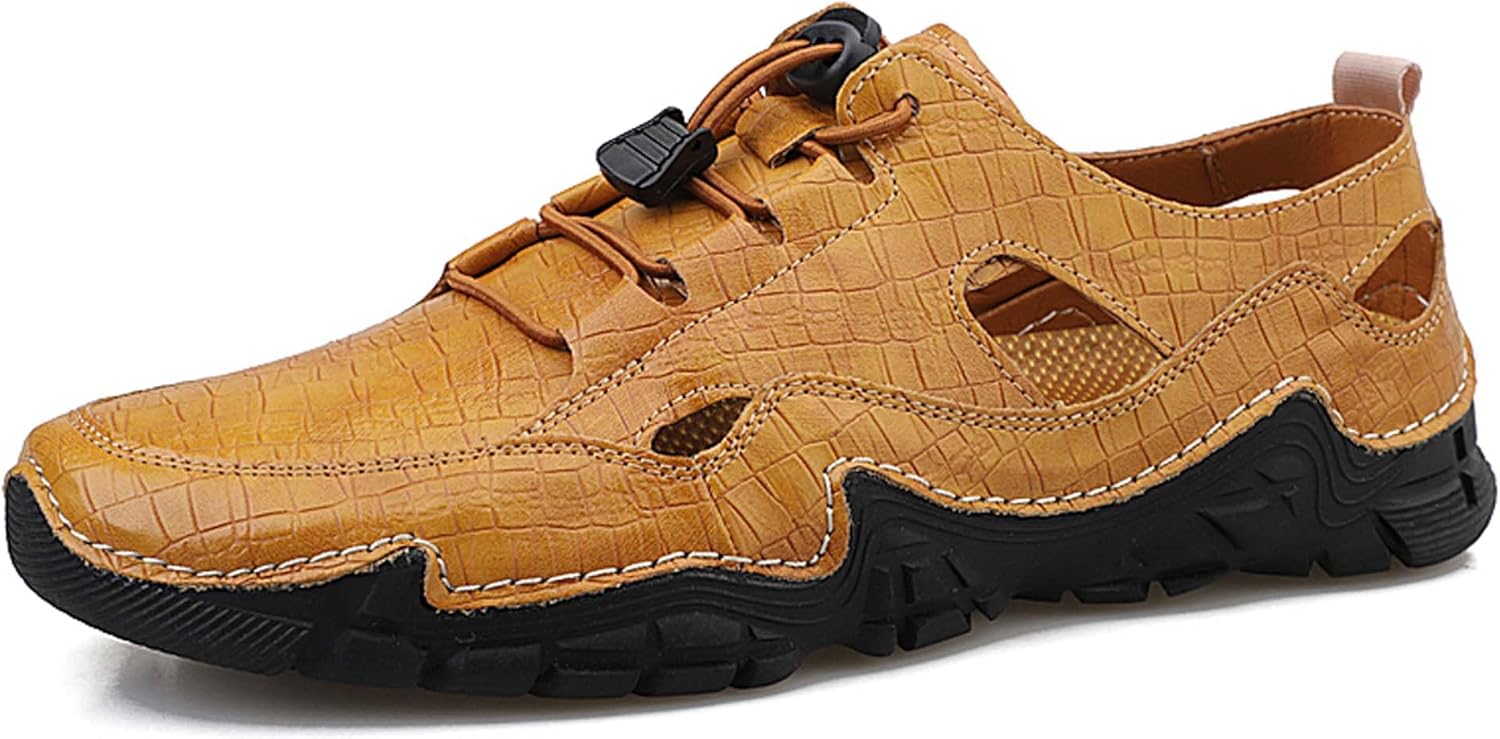 

Мужские летние сандалии с закрытым носком большого размера, повседневные кожаные с вырезами, для походов, рыбалки, пляжа, подходят для отдыха на природе, путешествий и работы Generic, коричневый