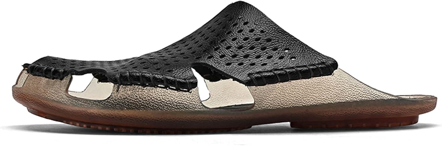 

Мужские кожаные модные повседневные слайдеры-сандалии Vtiao, удобные и легкие, с перфорированным дизайном для лучшей вентиляции, летние сандалии для дома и улицы, черный