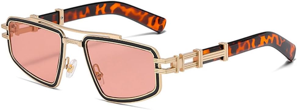 

Солнцезащитные очки UV400 с металлическими двойными перемычками, сине-розовыми линзами, в стиле панк, для женщин и мужчин, для бега и активного отдыха UYPTK, Golden Leopard Pink