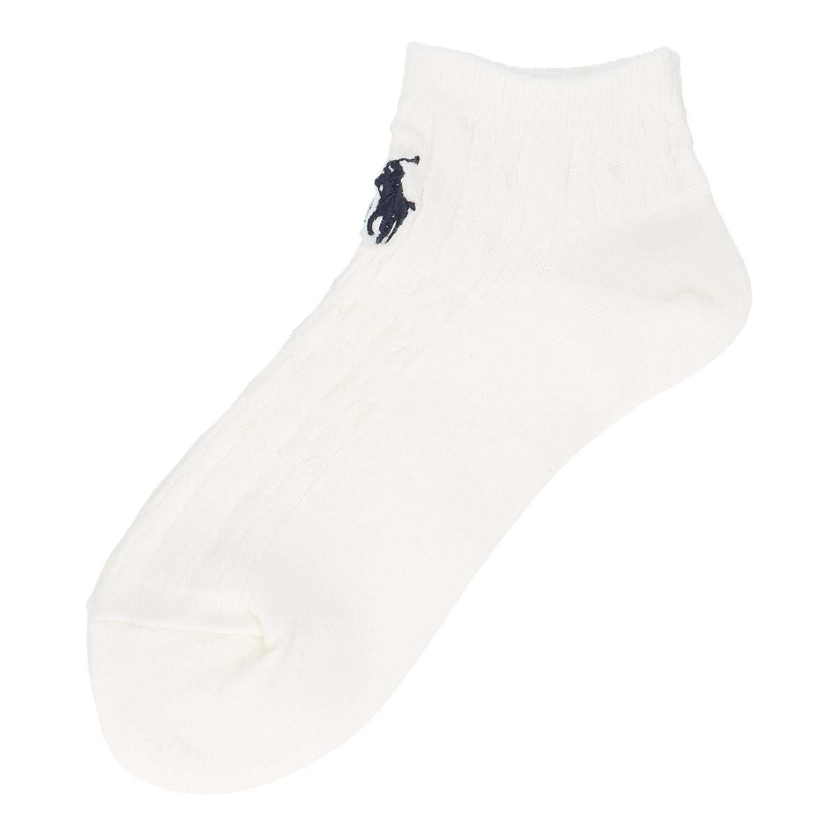 Женские носки длиной до колена с вышивкой спереди и узором «косичка». Polo Ralph Lauren, 90. White — фото 2
