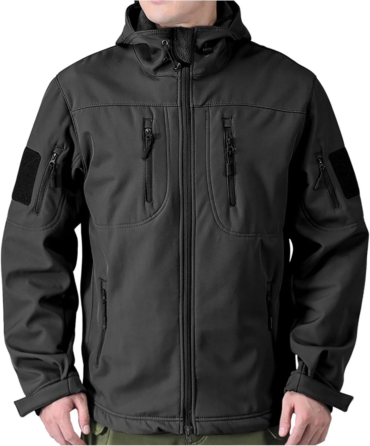 Мужская военная тактическая куртка с флисовой подкладкой Soft Shell, зимнее пальто с капюшоном и множеством карманов Generic, черный