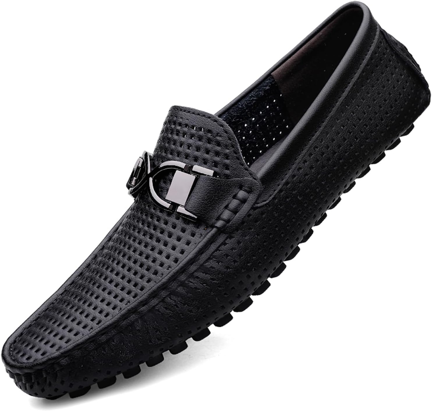 

Мужские перфорированные лоферы Dacnakby из премиальной кожи, мокасины с металлической пряжкой на резиновой подошве для комфорта, удобные для повседневной носки и офиса, черный