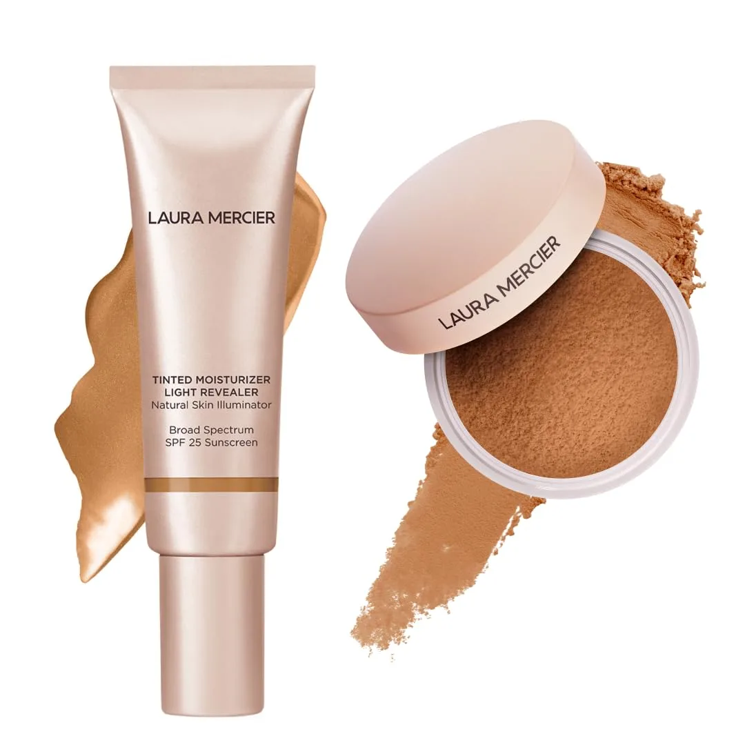Laura Mercier Tinted Moisturizer Light Revealer с SPF 25, оттенок 5W1 Tan, и Translucent Loose Talc-Free Setting Powder Ultra-Blur, оттенок Medium Deep