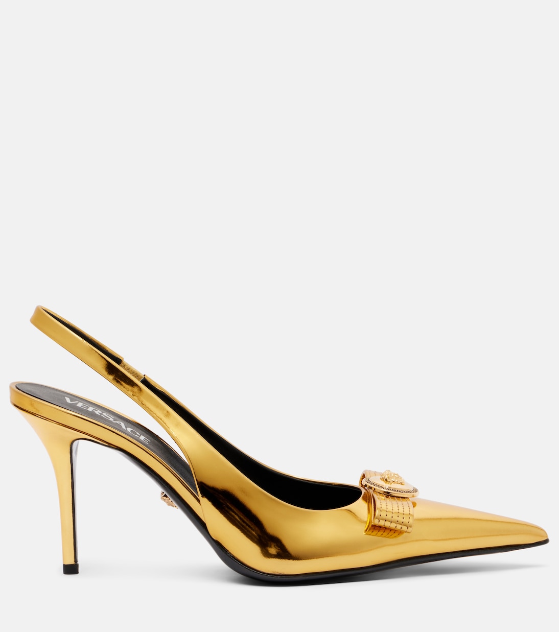 Туфли-лодочки Gianni Ribbon 85 из кожи с открытой пяткой Versace, Gold-Versace Gold — фото 4
